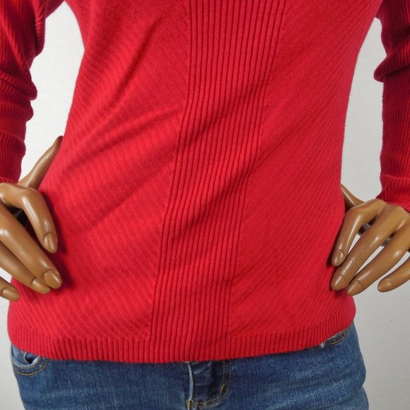 INC Top M Red Ribbed Sweater Velvet Lace Up Rhinestone Grommets Party Shirt - Picture 5 of 9